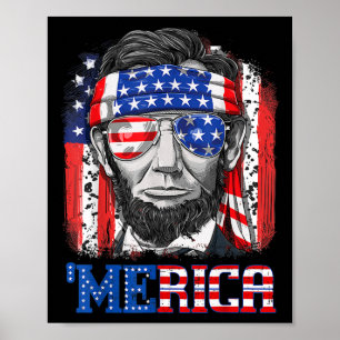 Poster Drapeau américain féminin Lincoln 4 juillet Merica