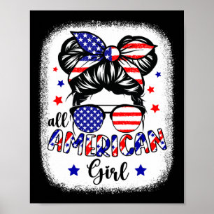 Poster Drapeau américain fille Usa 4 Juillet Femme Pat po