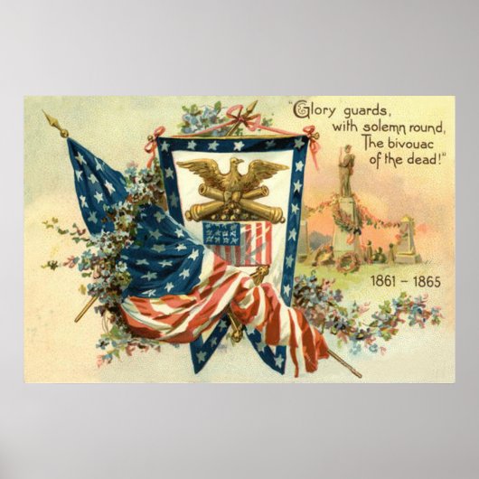Poster Drapeau américain Fleur Guerre de Sécession Aigle (Devant)