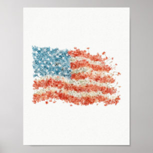Poster Drapeau américain floral USA