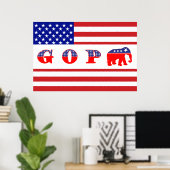 Poster Drapeau américain - G O P - Eléphant (Bureau à domicile)