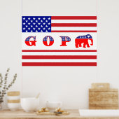 Poster Drapeau américain - G O P - Eléphant (Cuisine)