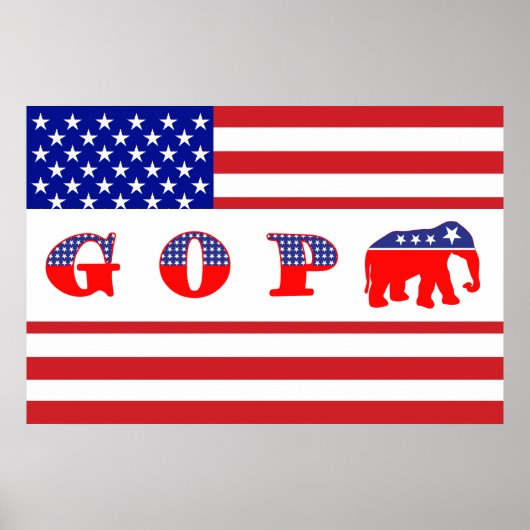 Poster Drapeau américain - G O P - Eléphant (Devant)