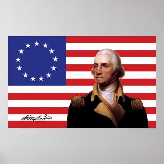Poster Drapeau américain George Washington et 13 étoiles (Devant)