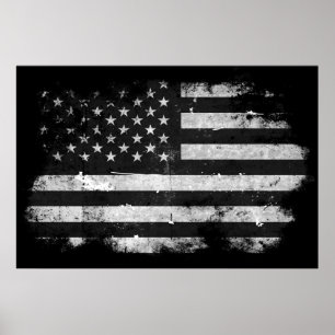 Poster Drapeau américain grunge noir et blanc