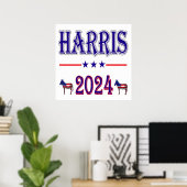 Poster Drapeau américain Harris 2024 Pres Democrat Donkey (Bureau à domicile)