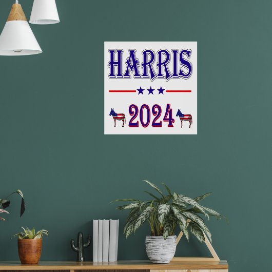 Poster Drapeau américain Harris 2024 Pres Democrat Donkey (Salon 1)