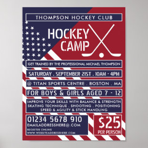 Poster Drapeau américain, Hockey Camp Publicité