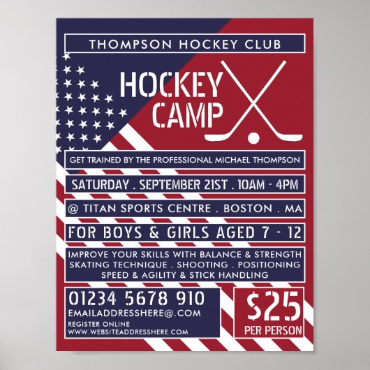 Poster Drapeau américain, Hockey Camp Publicité (Devant)