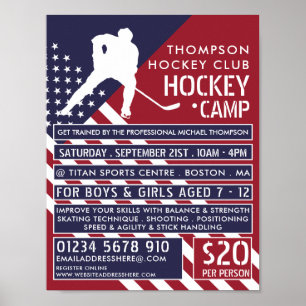 Poster Drapeau américain, Hockey Camp Publicité