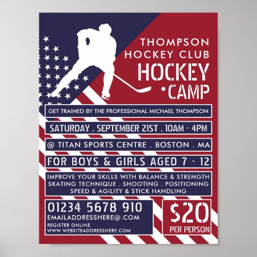 Poster Drapeau américain, Hockey Camp Publicité (Devant)