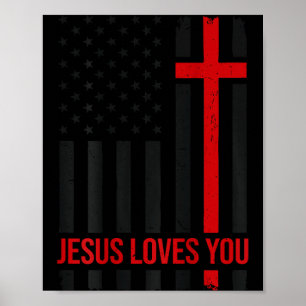 Poster Drapeau américain homme Jésus vous aime Foi chréti