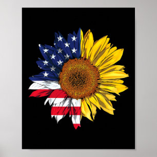 Poster Drapeau américain Indépendance du tournesol 4 juil