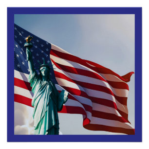 Poster Drapeau américain Lady Liberty