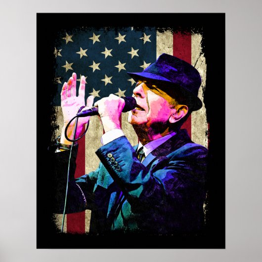 Poster Drapeau américain Leonard Cohen Vintage Drapeau am (Devant)