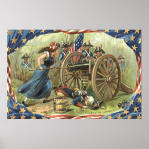 Poster Drapeau américain Molly Pitcher Cannon