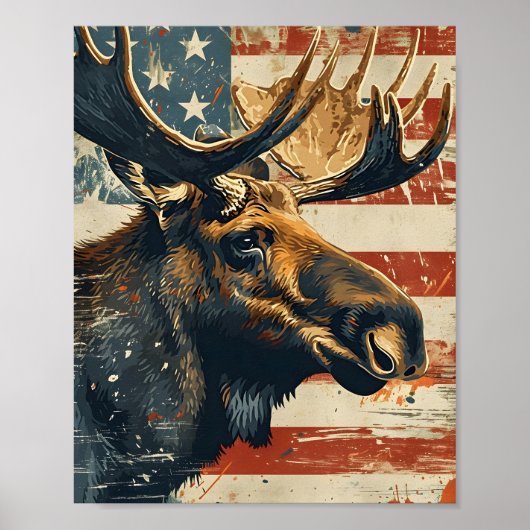 Poster Drapeau américain Moose Vintage (Devant)