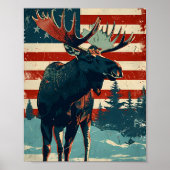 Poster Drapeau américain Moose Vintage (Devant)