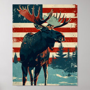Poster Drapeau américain Moose Vintage