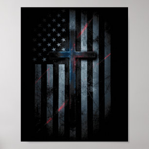 Poster Drapeau américain Nge et croix Foi Famille Dom Éta