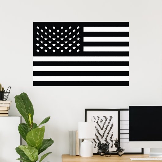 Poster Drapeau américain noir blanc (Bureau à domicile)