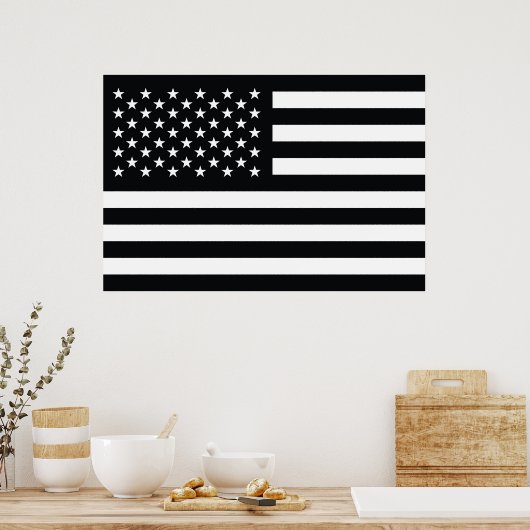 Poster Drapeau américain noir blanc (Cuisine)