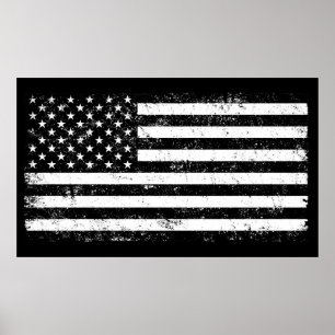 Poster Drapeau américain, noir et blanc