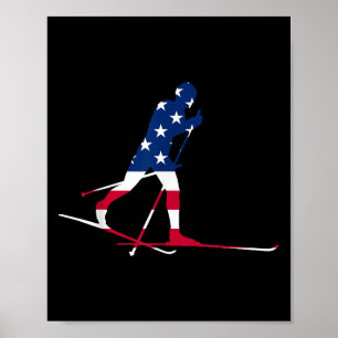 Poster Drapeau américain Nordic Skier Cool Cadeau Top T