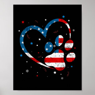 Poster Drapeau américain Patriotic Chien & Empreinte