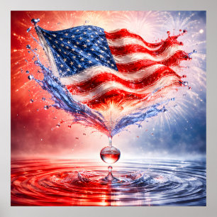 Poster Drapeau américain patriotique éclaboussure de liqu