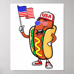 Poster Drapeau Américain Patriotique Hot Dog Usa Funny 4e