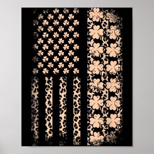 Poster Drapeau américain patriotique léopard trèfle stPat (Devant)