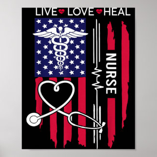 Poster Drapeau américain patriotique Soigner Aimer Vivre 