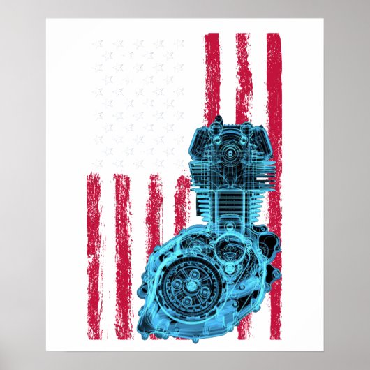 Poster Drapeau Américain Piston Muscle Car 9 (Devant)