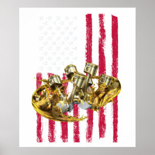Poster Drapeau américain Piston Muscle Car vintage
