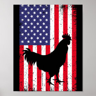 Poster Drapeau Américain Poulet Coq Ferme Animal Ranch 