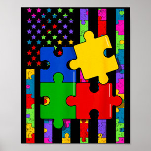 Poster Drapeau américain puzzle coloré hommes sensibilisa