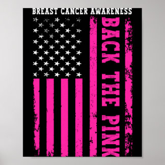 Poster Drapeau Américain Rose Contre Le Cancer Du Sein