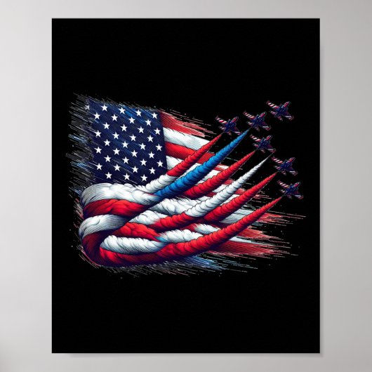 Poster Drapeau américain rouge blanc bleu Jets de combat (Devant)