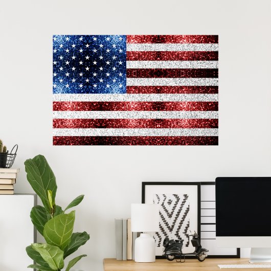 Poster Drapeau américain rouge blanc bleu scintillements  (Bureau à domicile)