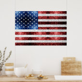 Poster Drapeau américain rouge blanc bleu scintillements  (Cuisine)
