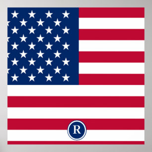 Poster Drapeau américain rouge blanc et bleu patriotique