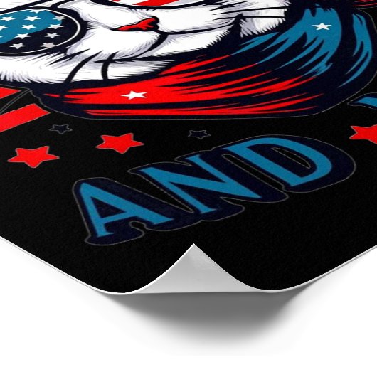 Poster Drapeau Américain Rouge Blanc Et Meow Chat 4 juill (Coin)