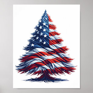 Poster Drapeau américain sapin de Noël Art patriotique