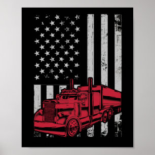 Poster Drapeau américain Semi Truck Driver 18 Wheeler