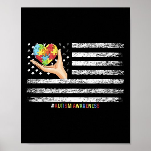 Poster Drapeau Américain sensibilisation sur l'autisme Ma (Devant)