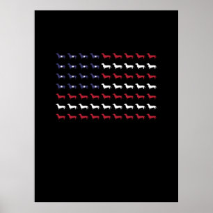 Poster Drapeau américain Silhouette Dachshund 4 juillet