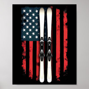 Poster Drapeau américain Ski alpin 1