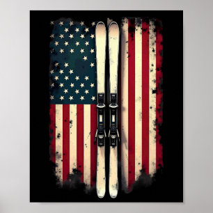 Poster Drapeau américain Ski alpin Skier 2
