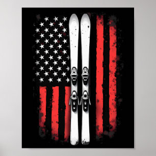 Poster Drapeau américain skieur de ski alpin _1